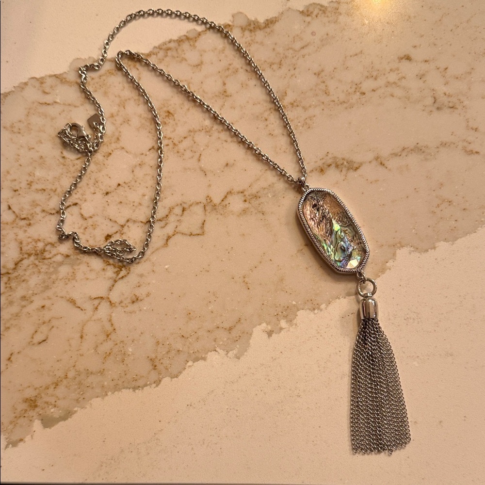 Park Lane Silver Necklace with Abalone Pendant and Tassel